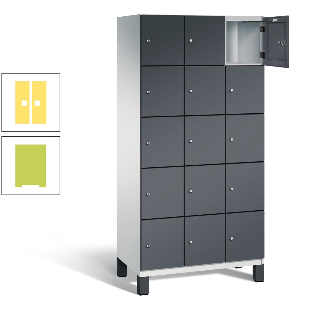 Fächerschrank, Stahlschrank, 15 Fächer, Türöffnungsbegrenzer, Füße, 1.980 x 900 x 525 mm (HxBxT), Korpus anthrazitgrau, Front anthrazitgrau