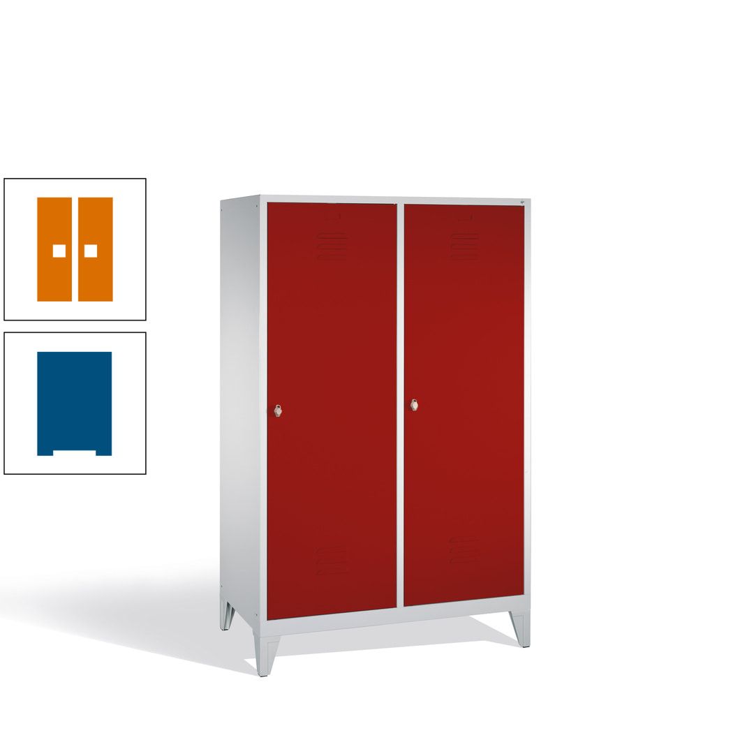 Doppel-Spind mit 2 Großtüren, Garderobenschrank mit Füßen, 4 Abteile a 300 mm, Korpus anthrazitgrau, Tür anthrazitgrau, 1.850 x 1.190 x 500 mm (HxBxT)