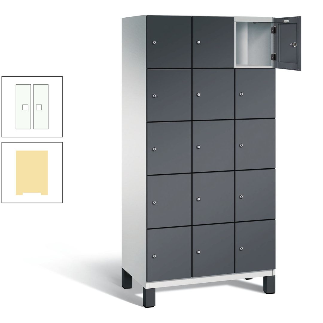 Fächerschrank, Stahlschrank, 15 Fächer, Türöffnungsbegrenzer, Füße, 1.980 x 900 x 525 mm (HxBxT), Korpus anthrazitgrau, Front anthrazitgrau