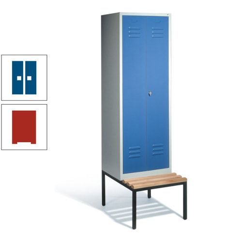 Doppel-Spindschrank, Buche Sitzbank untergebaut, 2 Abteile a 300 mm, Korpus lichtgrau, Tür anthrazitgrau, 2.090 x 610 x 815 mm (HxBxT)