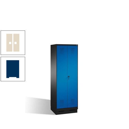 Doppel-Spind, Doppeltüren, Garderobenschrank mit Sockel, 2 Abteile a 300 mm, Korpus anthrazitgrau, Tür anthrazitgrau, 1.800 x 600 x 500 mm (HxBxT)