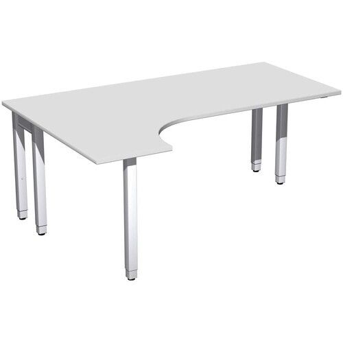 Eckschreibtisch, Ecke links, Füße einseitig verkürzt, 4-Fuß Quadrat Pro, höhenverstellbar, 680-800 x 1.600 x 1.200 mm (HxBxT), Dekor Ahorn