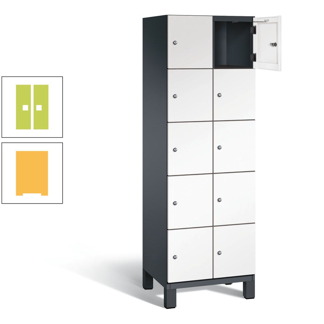 Fächerschrank, Stahlschrank, 10 Fächer, Türöffnungsbegrenzer, Füße, 1.980 x 600 x 525 mm (HxBxT), Korpus anthrazitgrau, Front anthrazitgrau