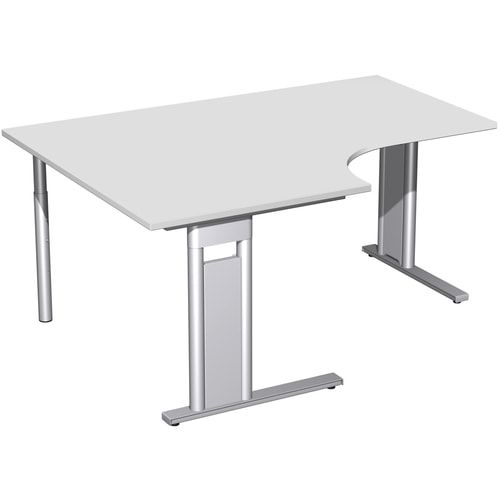 Eckschreibtisch, Eckteil 800 mm, Ecke links, Füße einseitig verkürzt, C-Fuß Pro, 720 x 1.600 x 1.200 mm (HxBxT), Gestell silber, Dekor Ahorn