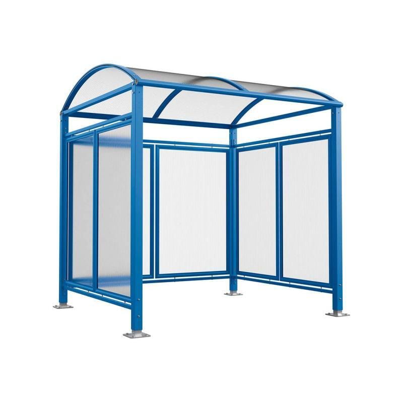 Fahrradunterstand, Fahrradüberdachung, All-in-One+Zusatz, 2.635 x 5.000 x 2.090 mm (HxBxT), auf Bodenplatten, mit Regenrinne, Farbe enzianblau