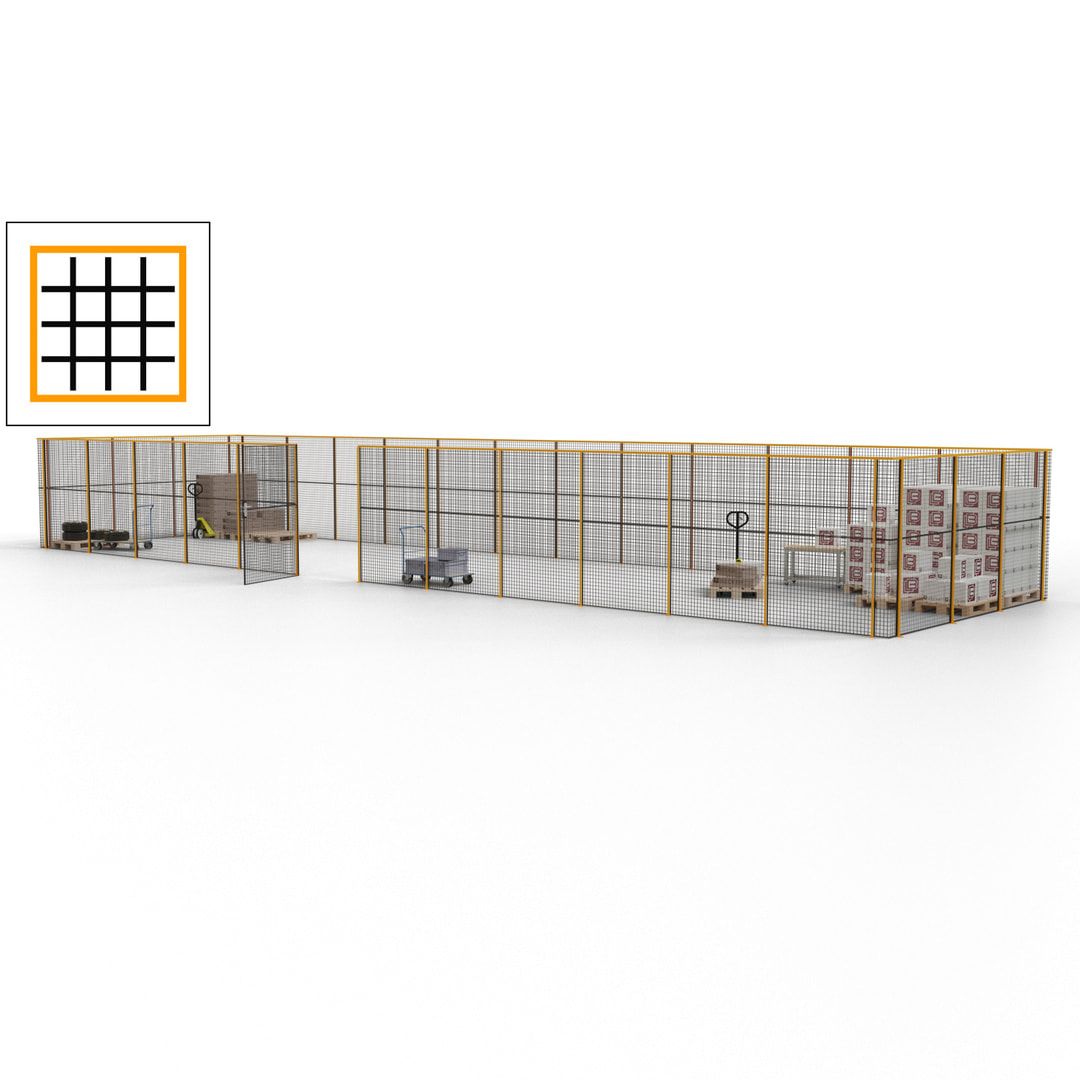 Maschinen Schutzgitter - Hallentrennwand - Sicherheitszaun - Tür - 45 m - 2.200 x 18.400 x 4.900 mm (HxBxT) - enzianblau