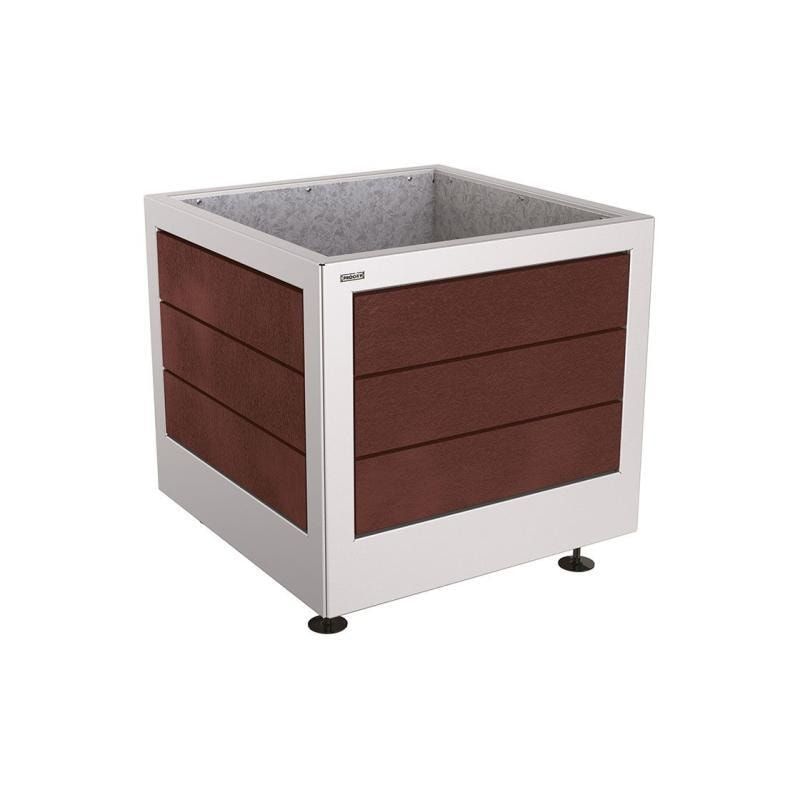 Pflanzbehälter, Stahl, recyclebarer Kunststoff, verstellbare Füße, Innen Blech fvz mit Verladungsgriffen, 700 x 800 x 800 mm (HxBxT), enzianblau