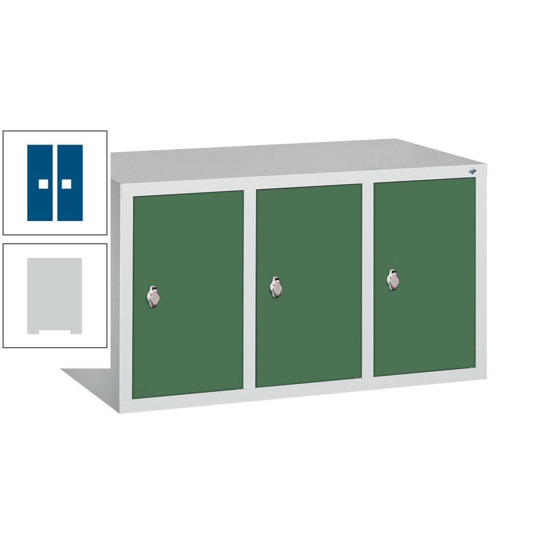 Aufsatzschrank für Spinde und Schließfachschränke, 3 Abteile, Korpus anthrazitgrau, Türen anthrazitgrau, 500 x 900 x 500 mm (HxBxT), Stahlschrank