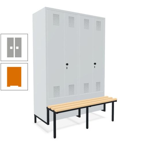 Doppel-Spind, Garderobenschrank, Buche Sitzbank integriert, 4 Abteile 300 mm, Korpus anthrazitgrau, Tür anthrazitgrau, 1.850 x 1.200 x 815 mm (HxBxT)
