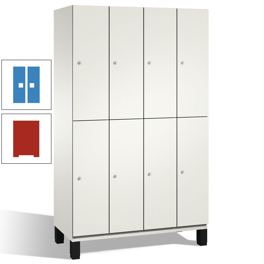 Fächerschrank, Stahlschrank, doppelstöckig, 8 Fächer, mit Füßen, Korpus enzianblau, Tür Fernblau, 1.980 x 1.200 x 525 mm (HxBxT)