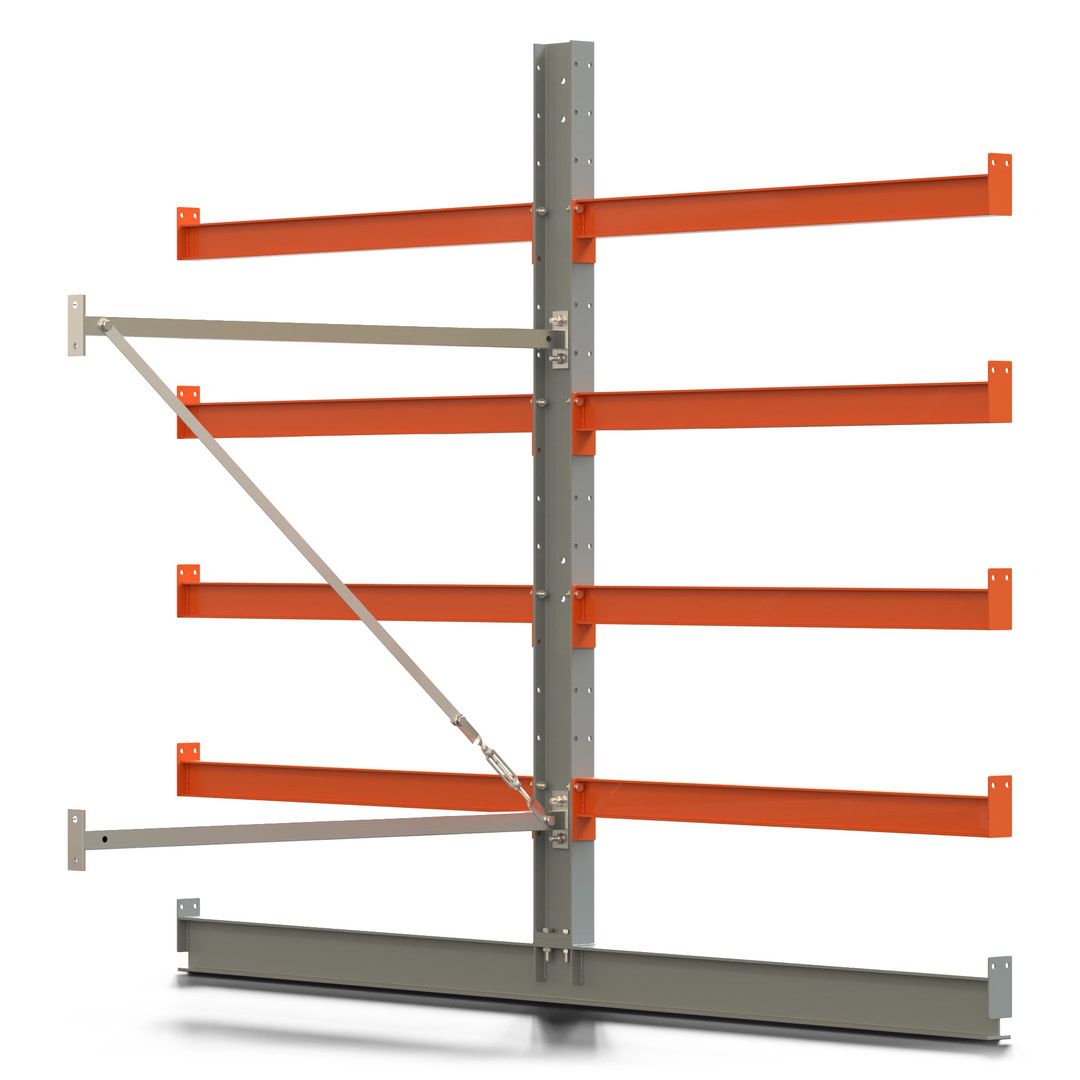 Doppelseitiges Kragarmregal, Anbauregal, 2.000 x 1.280 x 1.120 mm (HxBxT), Nutztiefe 500 mm, Kragarmlast 870 kg, KARL basic, silbergrau/reinorange