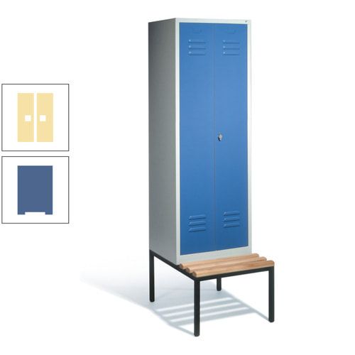 Doppel-Spindschrank, Buche Sitzbank untergebaut, 2 Abteile a 300 mm, Korpus lichtgrau, Tür anthrazitgrau, 2.090 x 610 x 815 mm (HxBxT)
