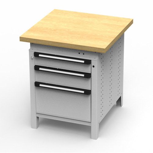 OTTOKIND Werkbank - Arbeitsplatte bündig - 850 x 605 x 750 mm (HxBxT) - 3 Schubladen - lichtgrau