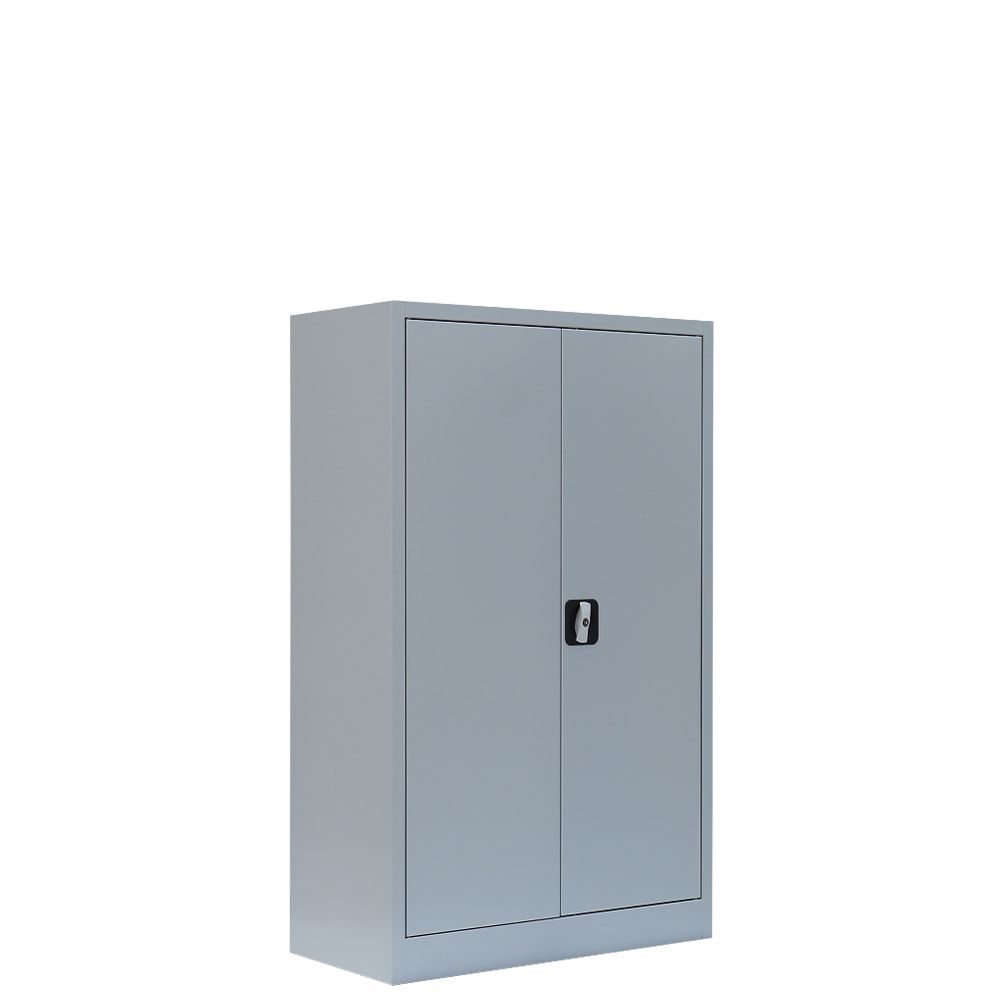 Aktenschrank, Büroschrank, abschließbar, Flügeltüren, 2 Fachböden, 1.200 x 800 x 383 mm (HxBxT), Stahl, Korpus und Türen in lichtgrau