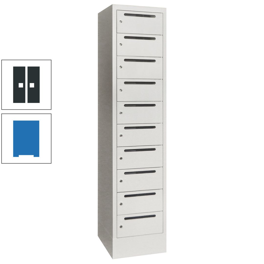 Postverteilerschrank, Schließfachschrank, 1 Abteil a 400 mm, 10 Fächer, 1.850 x 400 x 500 mm (HxBxT), Korpus anthrazitgrau, Front anthrazitgrau