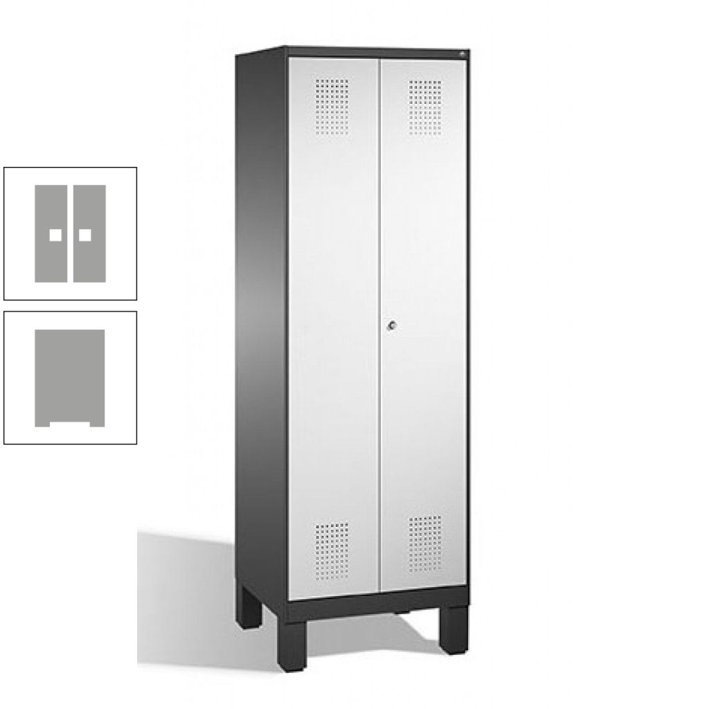 Doppel-Spind, Doppeltüren, Garderobenschrank mit Füßen, 2 Abteile a 300 mm, Korpus anthrazitgrau, Tür anthrazitgrau, 1.850 x 600 x 500 mm (HxBxT)