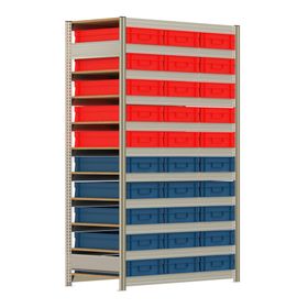Steckregal BERT mit 30 Eurokästen - 11 Böden - 350 kg - 2.075 x 1.285 x 600 mm - erweiterbar - verzinkt
