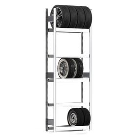 Felgenregal mit Tiefenriegel - 250 kg - 2.500 x 875 x 300 mm (HxBxT) - 5 Ebenen - erweiterbar - Steckregal BERT
