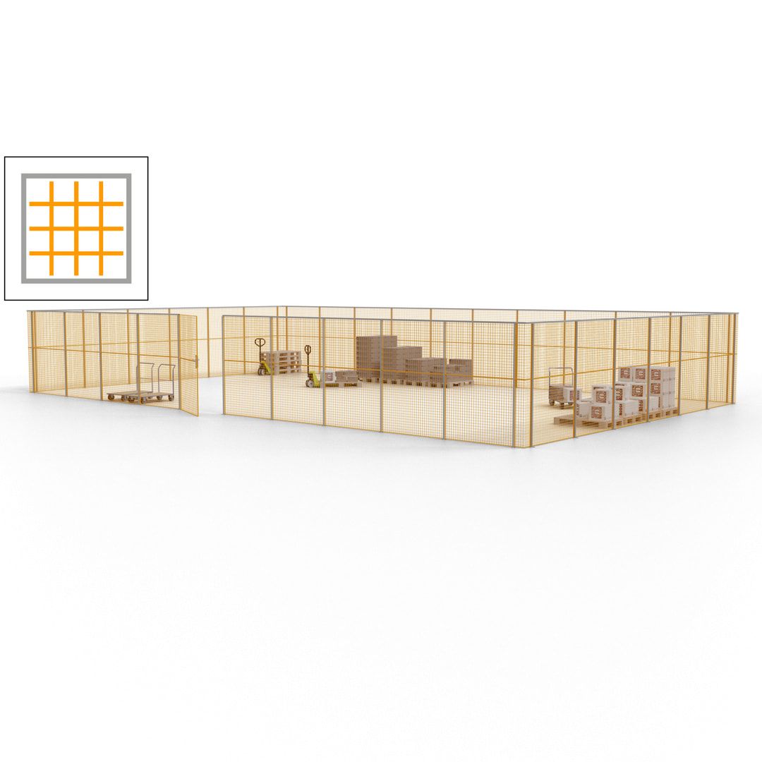 Maschinen Schutzgitter - Hallentrennwand - Sicherheitszaun - Tür - 48 m - 2.200 x 15.400 x 9.400 mm (HxBxT) - enzianblau