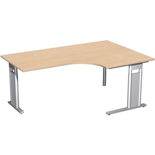 Eckschreibtisch, Eckteil 800 mm, rechts, Füße einseitig verkürzt, C-Fuß Pro, höhenverstellbar, 680-820 x 1.600 x 1.200 mm (HxBxT), Dekor Ahorn