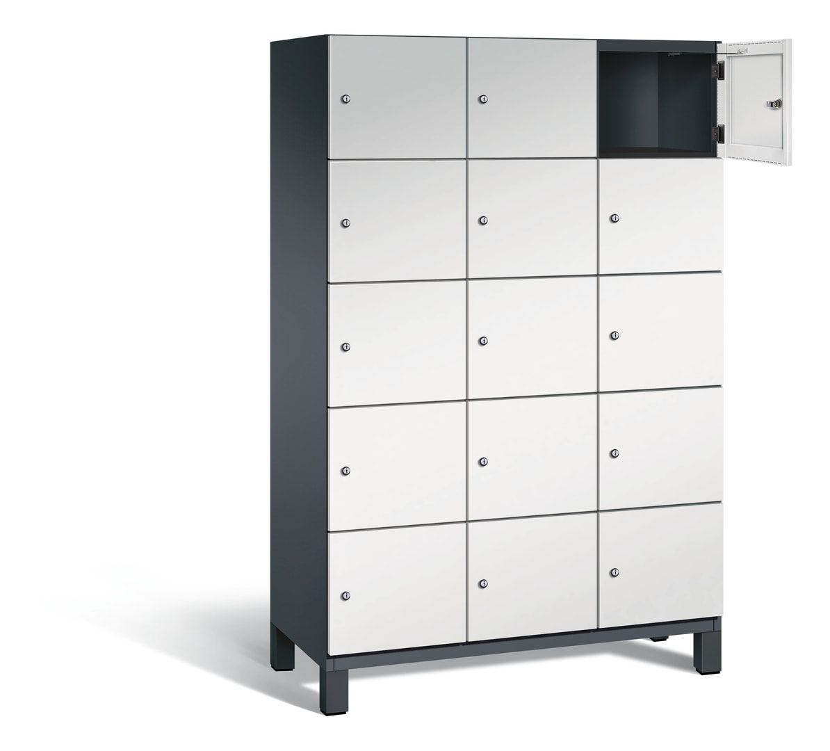 Fächerschrank, Stahlschrank, 15 Fächer, Türöffnungsbegrenzer, Füße, 1.980 x 1.200 x 525 mm (HxBxT), Korpus anthrazitgrau, Front anthrazitgrau