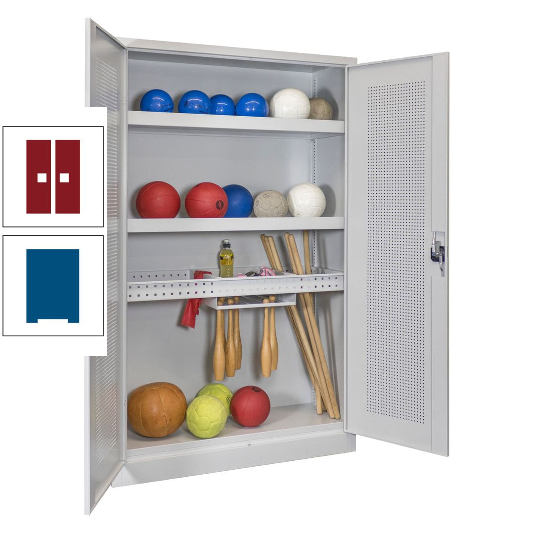 Sportschrank - Lochfeldtüren - Variante 2 - 1.950x1.200x500 mm (HxBxT) - anthrazitgrau