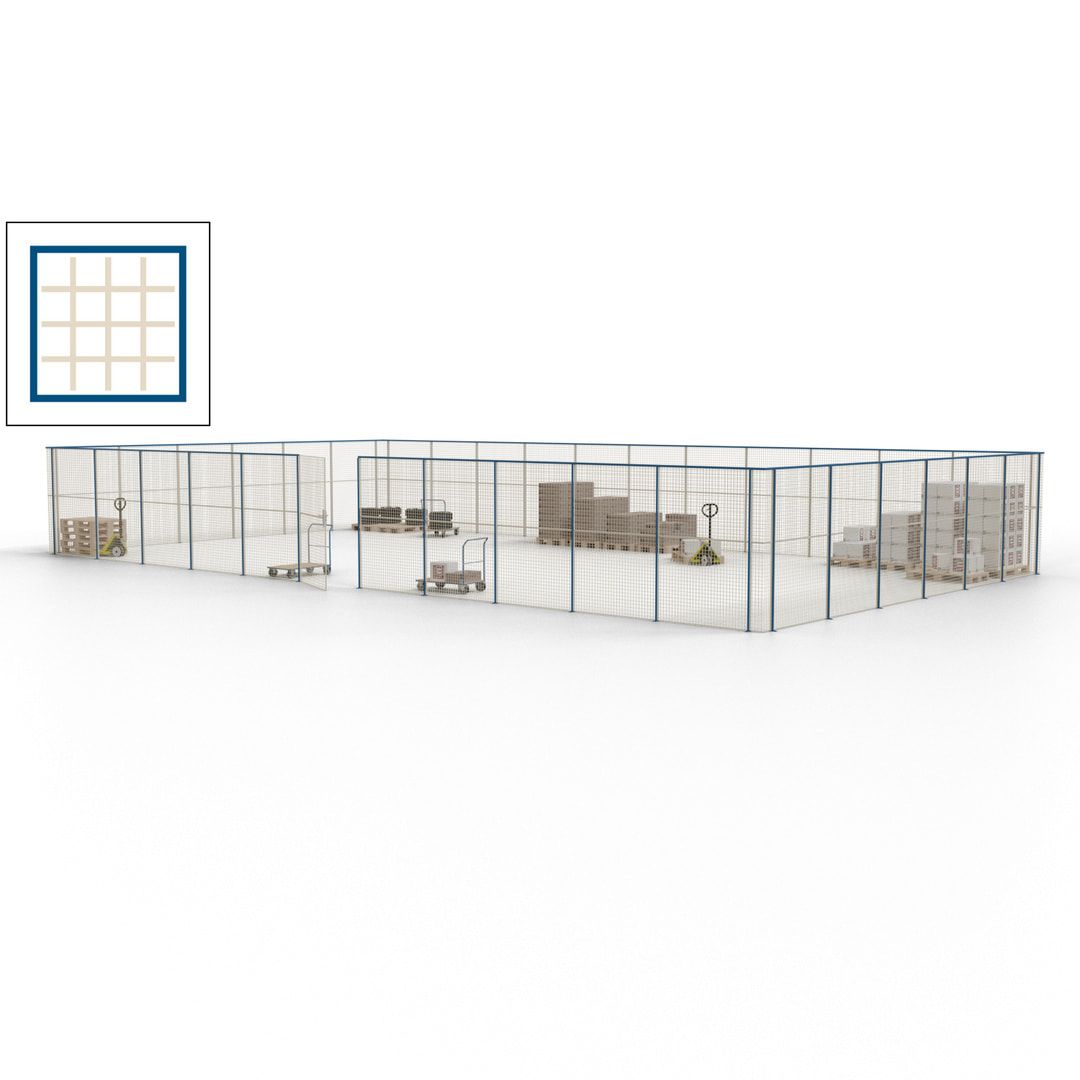 Maschinen Schutzgitter - Hallentrennwand - Sicherheitszaun - Tür - 51 m - 2.200 x 16.900 x 9.400 mm (HxBxT) - enzianblau