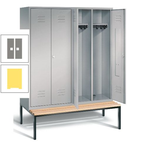 Doppel-Spindschrank, Buche Sitzbank untergebaut, 4 Abteile a 400 mm, Korpus lichtgrau, Tür anthrazitgrau, 2.090 x 1.590 x 815 mm (HxBxT)