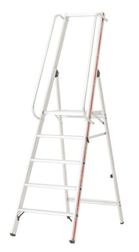 Plattformleiter mit langem Handlauf, Aluminium, Stehleiter, ohne Rollen, Rutschhemmung R11, Leiterlänge wählbar, 4 - 10 Stufen, Traglast 150 kg, Hymer