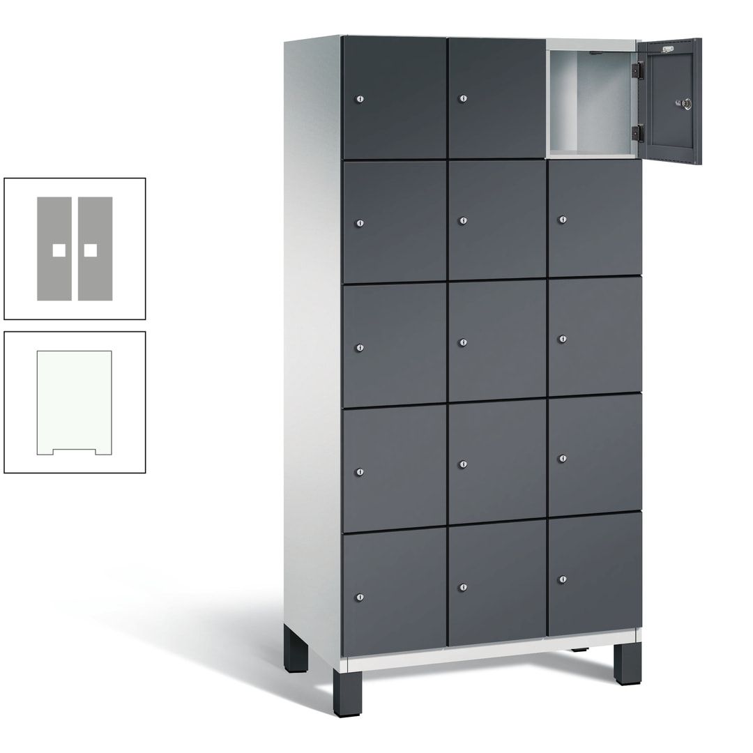 Fächerschrank, Stahlschrank, 15 Fächer, Türöffnungsbegrenzer, Füße, 1.980 x 900 x 525 mm (HxBxT), Korpus anthrazitgrau, Front anthrazitgrau