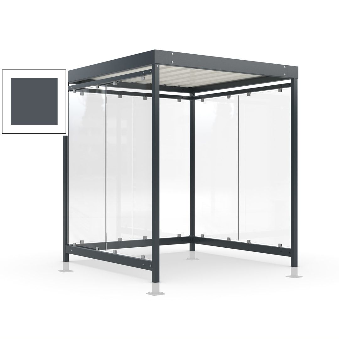 Raucherunterstand, Bushaltestelle, Bausatz, mit Überpflasterung, 6-7 Personen, 6 Wände, 2.440 x 2.165 x 2.165 mm (HxBxT), Achatgrau
