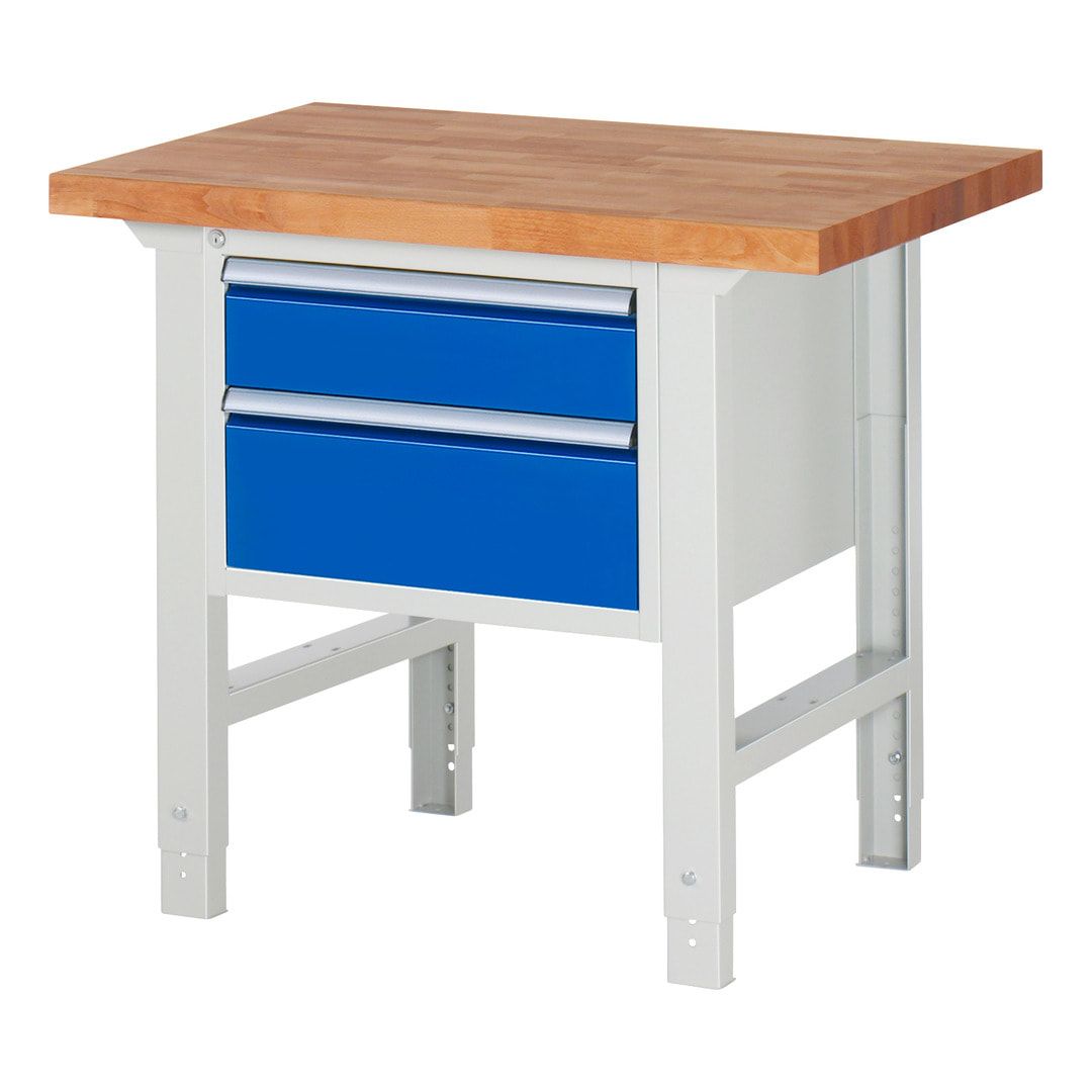 Werkbank - 2 Schubladen - Teilauszug - 150:1 / 210:1 - Höhe 790-1.140 mm - 1.000 x 700 mm (BxT) - 750 kg - Buche - Anthrazitgrau