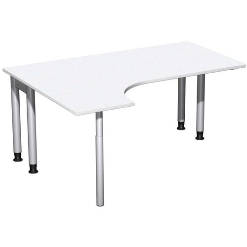 Eckschreibtisch, Ecke links, Füße einseitig verkürzt, 4-Fuß Pro, höhenverstellbar, 680-800 x 1.600 x 1.200 mm (HxBxT), Dekor Ahorn