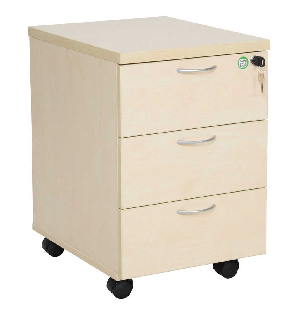 Rollcontainer - Holz - 3 Schubladen - 590 x 405 x 500 mm (HxBxT) - Ahorn