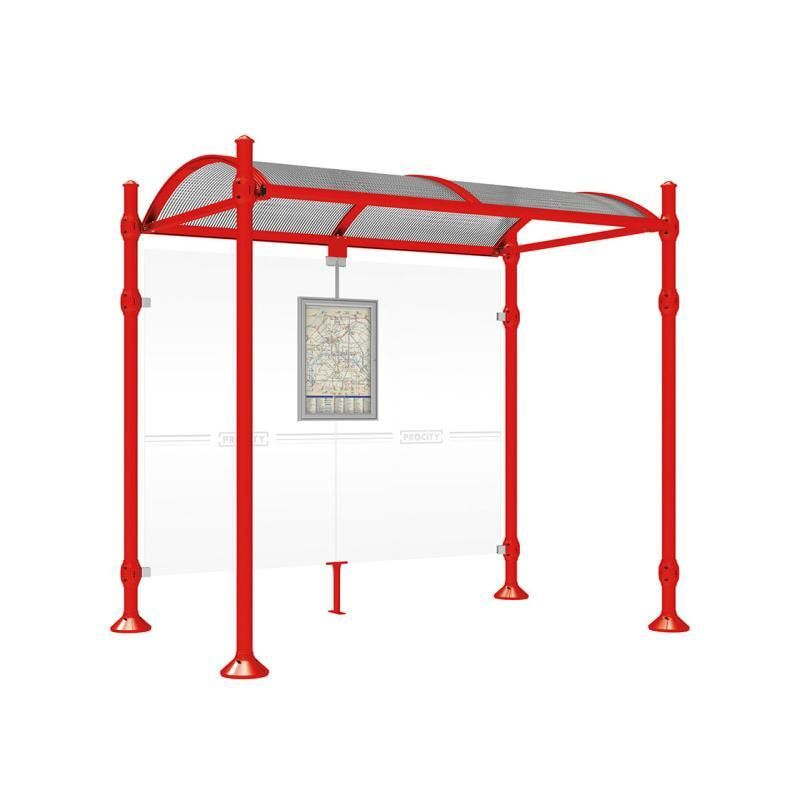 Buswartehalle, Unterstand, 2.500 x 2.500 x 1.600 mm (HxBxT), Kopfmodell Agora, ESG, Fahrplanschaukasten, Farbe enzianblau