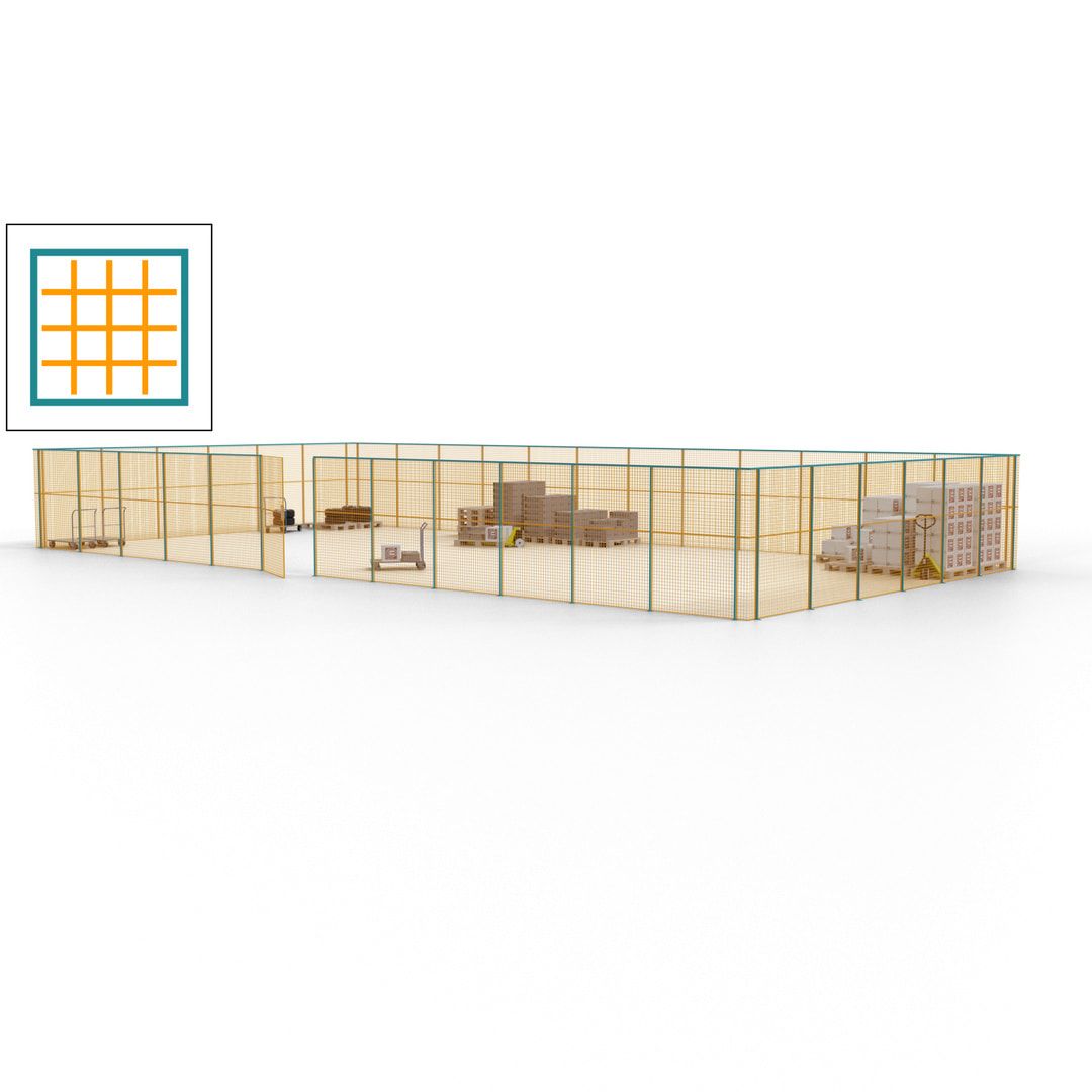 Maschinen Schutzgitter - Hallentrennwand - Sicherheitszaun - Tür - 54 m - 2.200 x 18.400 x 9.400 mm (HxBxT) - enzianblau