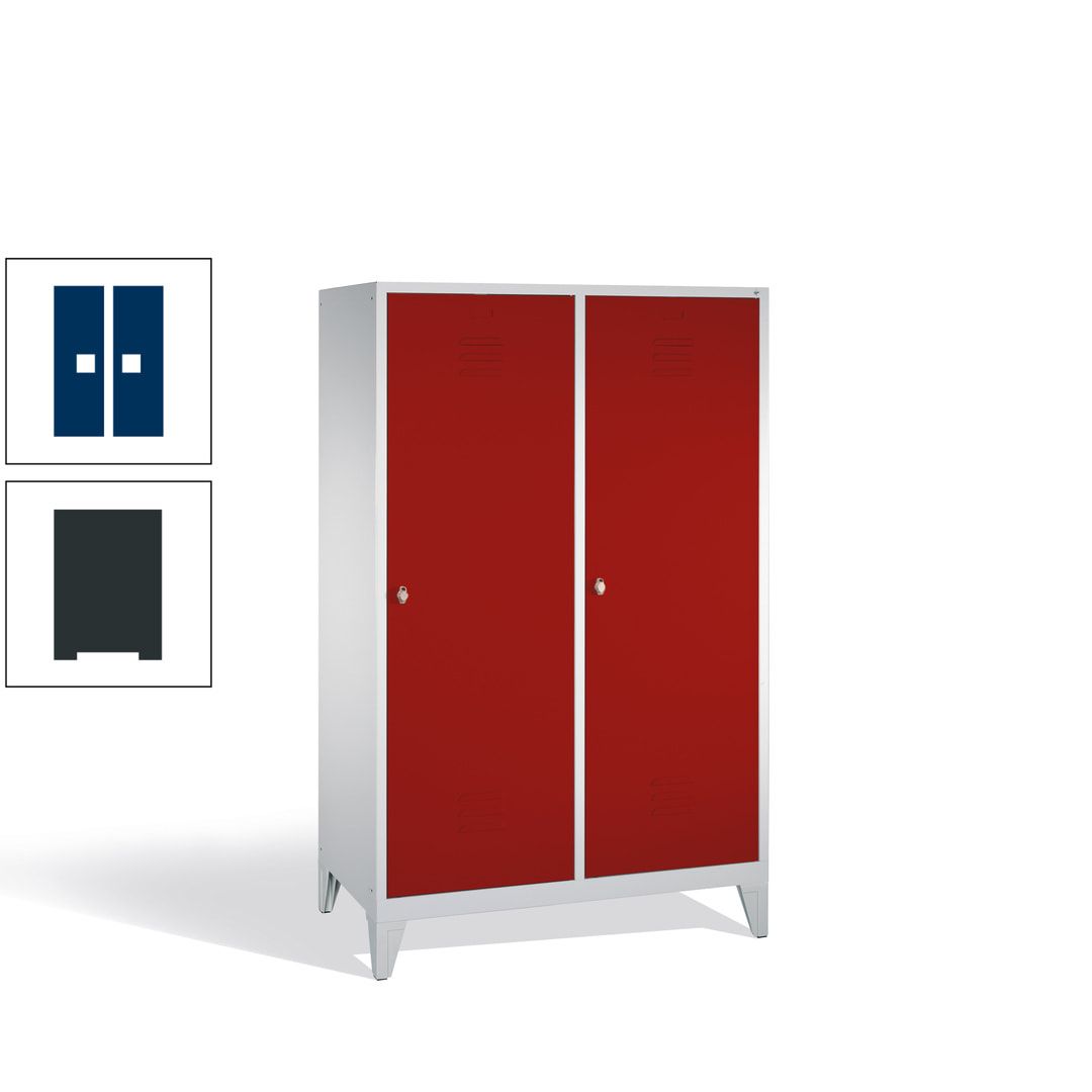 Doppel-Spind mit 2 Großtüren, Garderobenschrank mit Füßen, 4 Abteile a 300 mm, Korpus anthrazitgrau, Tür anthrazitgrau, 1.850 x 1.190 x 500 mm (HxBxT)