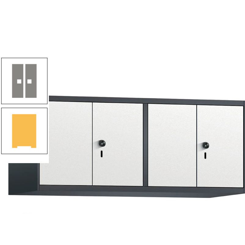 Aufsatzschrank, Schrankaufsatz, Türen paarweise, 4 Fächer a 300 mm, Farbe Pastellgelb, Tür anthrazitgrau, 500 x 1.200 x 500 mm (HxBxT)