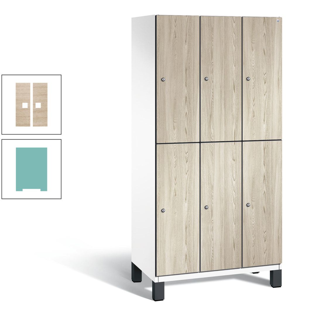 Fächerschrank, Garderobenschrank, mit Füßen, 3 Abteile, 1.980 x 900 x 525 mm (HxBxT), Korpus anthrazitgrau, Tür Donau-Ahorn