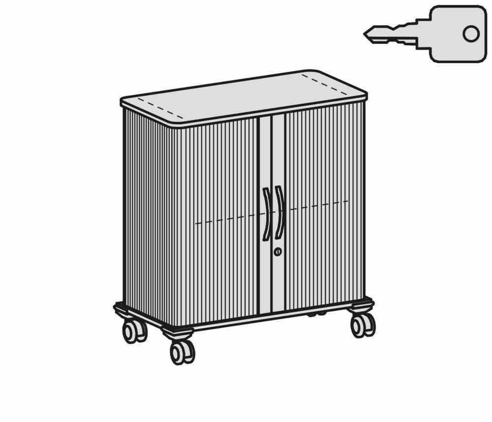Querrollladenschrank mobil, 2 Ordnerhöhen, 4 Rollen, 2 feststellbar, abschließbar, Gewicht 37 kg, 865 x 1.000 x 400 mm (HxBxT), Farbe silber/Ahorn