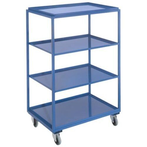 Kommissionierwagen für Eurolagerkästen, Traglast 230 kg, Ladefläche 600 x 805 mm, 4 Etagen, Farbe enzianblau