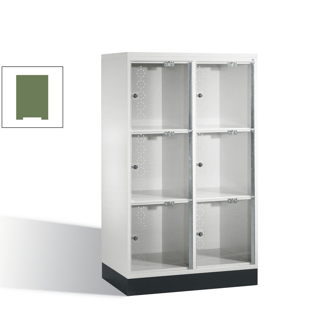 Schließfachschrank, Fächerschrank mit Türen aus Acrylglas, 2 Abteile, 6 Fächer, Zylinderschloss, 1.370 x 820 x 500 mm (HxBxT), Korpus anthrazitgrau