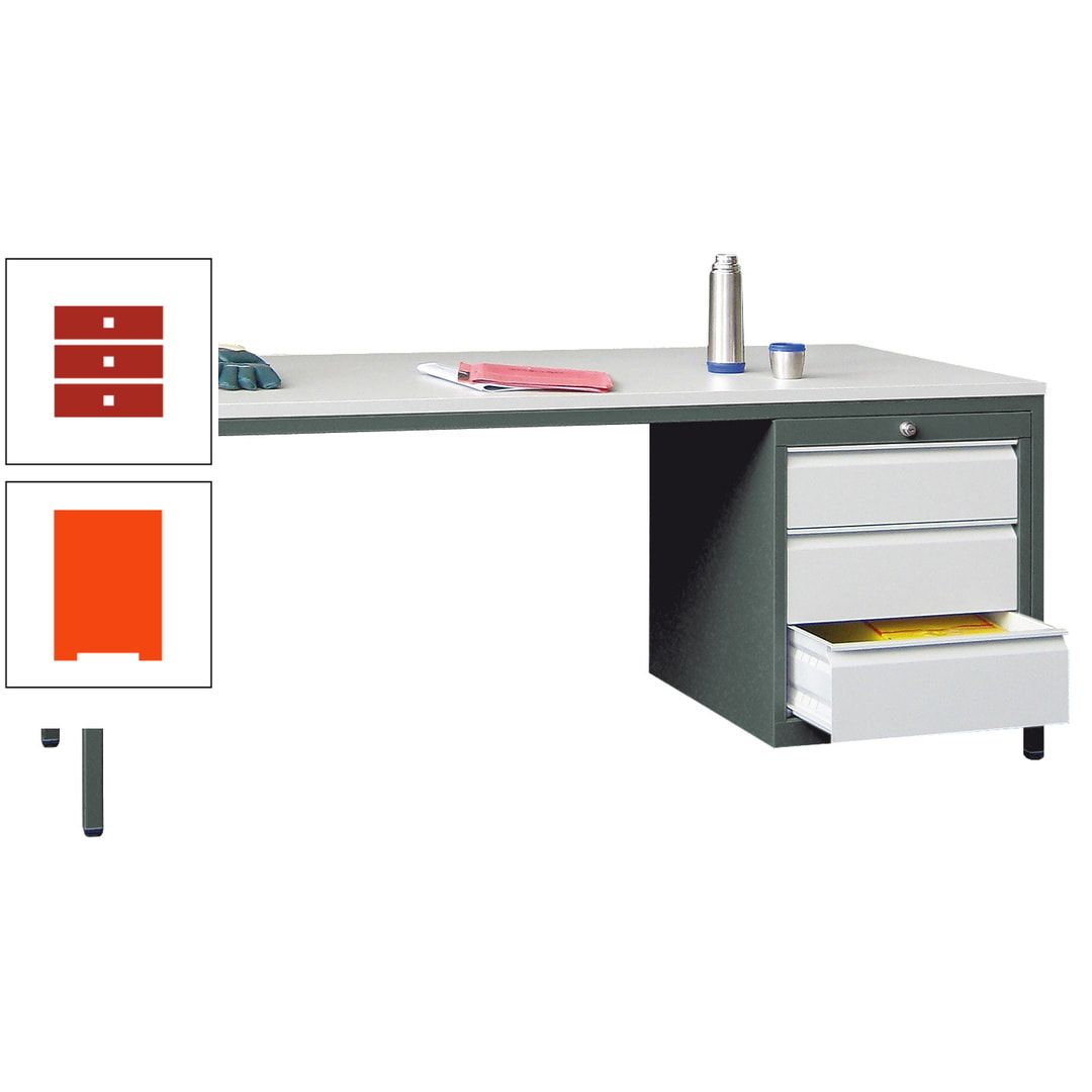Meisterschreibtisch - 3 Schubladen 150 / 175 mm - 720 x 1.700 x 800 mm (HxBxT) - anthrazitgrau