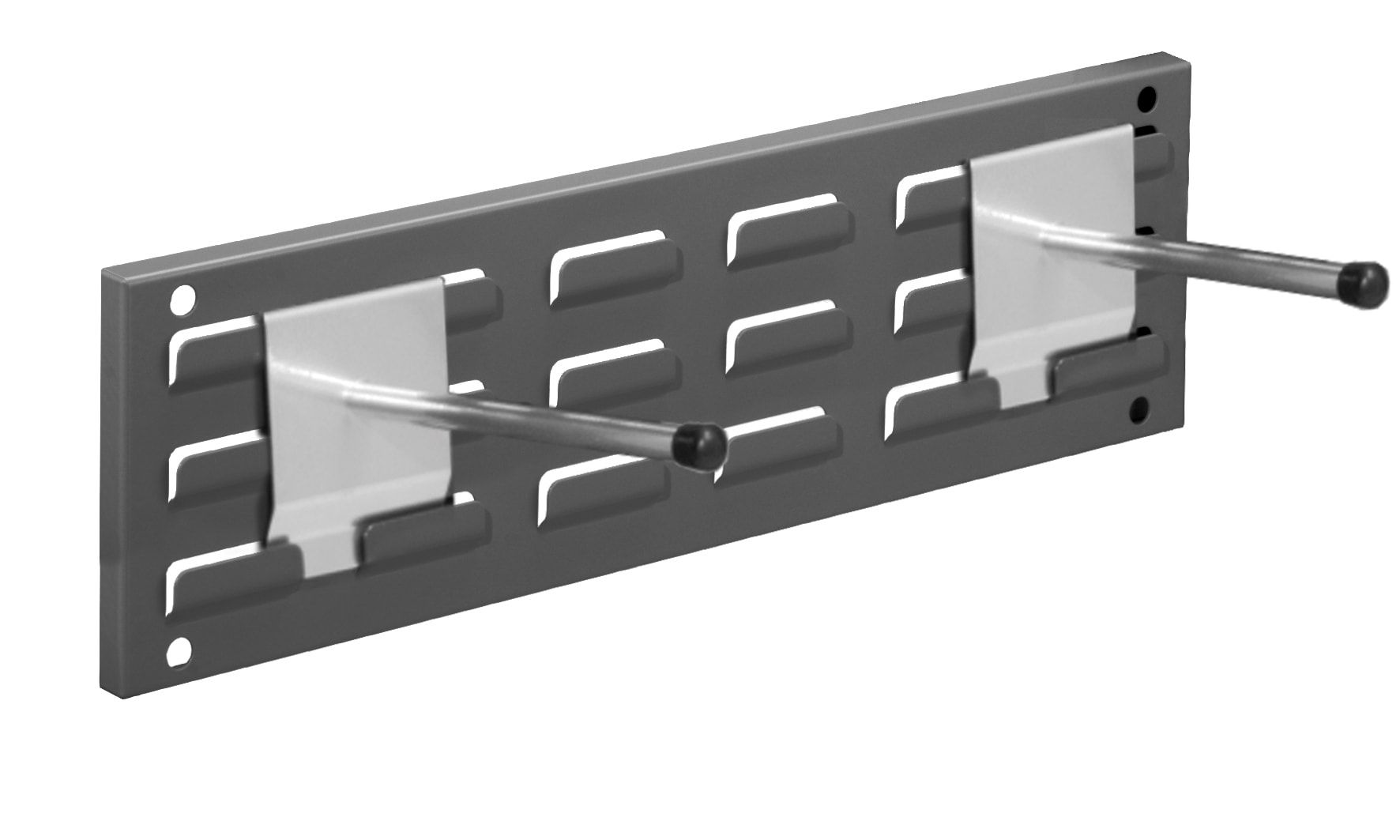 itWandschiene, Schlitzplatte m. 2 Werkzeughaltern, Universalhalter, Schlitzwand, Schlitztafel, Werkzeugwand, 140 x 460 mm, Anthrazitgrau (RAL 7016)