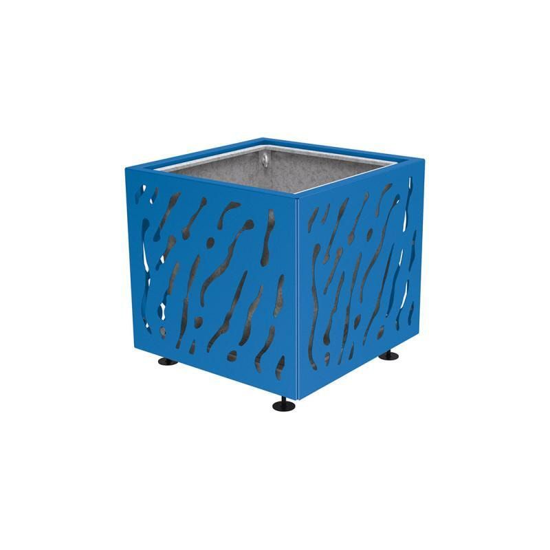 Pflanzbehälter, Stahlblech fvz, einfarbig, innen feuerverzinkt mit Verladungsgriffen, verstellbare Füße, 760 x 790 x 790 mm (HxBxT), enzianblau