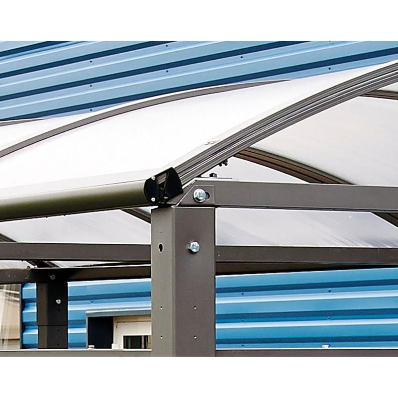 Fahrradunterstand, Fahrradüberdachung, Unterstand, Grundmodell, 10 Zweiräder, Regenrinne, 3.010 x 5.000 x 4.160 mm (HxBxT), Farbe enzianblau