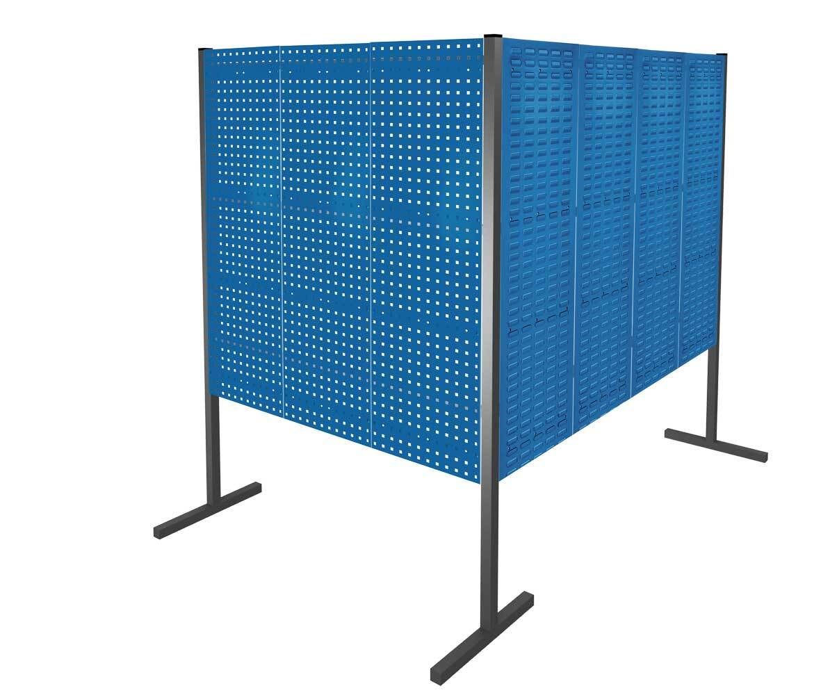 Modulare Trennwand, Werkzeugwand, Doppelfeld 90 Grad, 2 Loch- u. 2 Schlitzplatten, Plattenhöhe 1.500 mm, 2.000 x 1.000 x 1.000 mm (HxBxT), Anthrazit