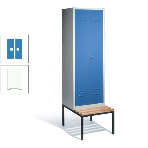 Doppel-Spindschrank, Buche Sitzbank untergebaut, 2 Abteile a 300 mm, Korpus lichtgrau, Tür anthrazitgrau, 2.090 x 610 x 815 mm (HxBxT)