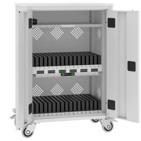 Laptopwagen, Tablettrolley, Stahl, Griffe, USB-Ladung 12V, 32-fach, 1.050 x 730 x 440 mm (HxBxT), Farben wählbar