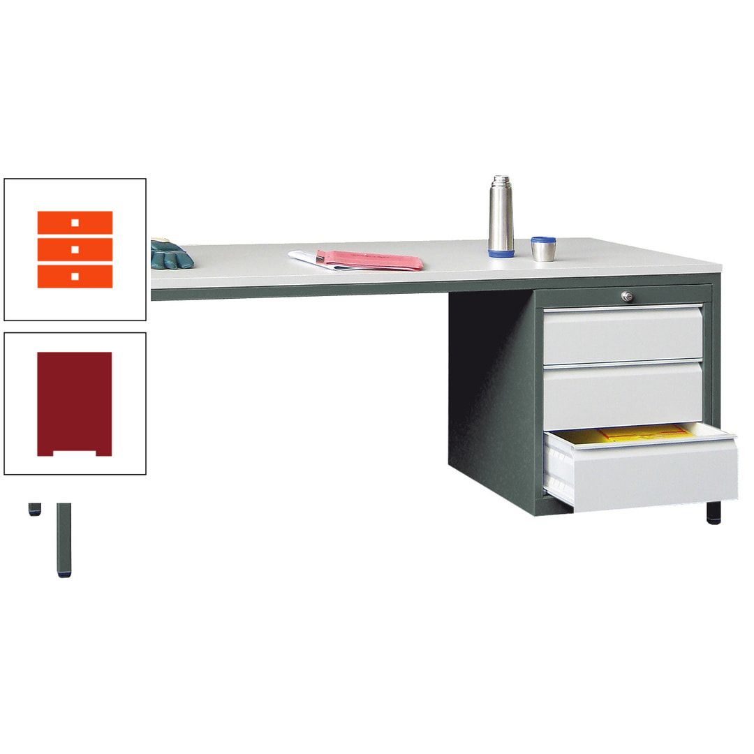 Meisterschreibtisch - 3 Schubladen 150 / 175 mm - 720 x 1.700 x 800 mm (HxBxT) - anthrazitgrau